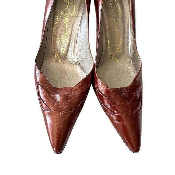Vintage Pointed Toe  Pumps in Pearlized leather, Rust, Size 39EU - Picture 15 of 16
